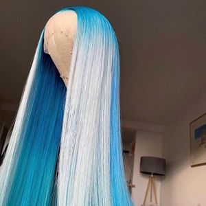 platinum,baby blue Human Virgin Hair Pre Plucked Lace Front Wig
